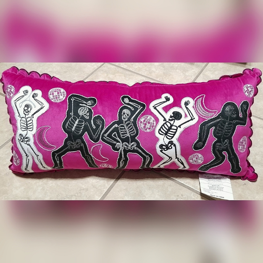 Spooky Vibes Fuschia Dancing Skeletons 12 X 26 Inch Pillow
